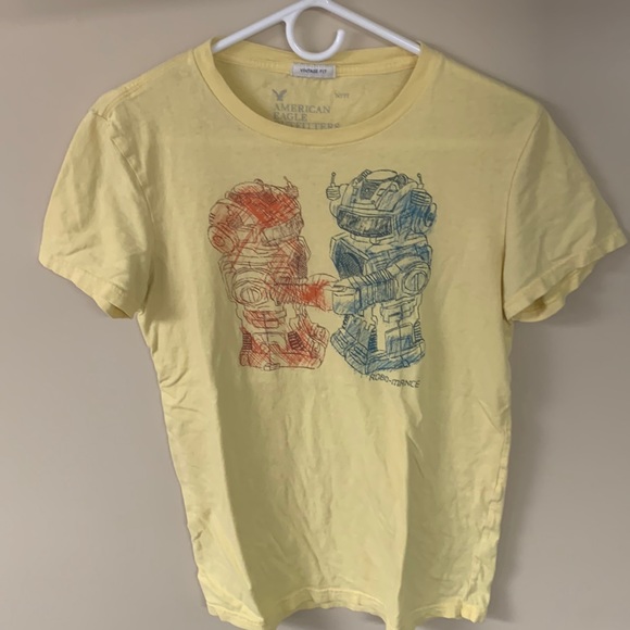 American eagle vintage fit tee robots robo-mance yellow size extra small xs - Picture 1 of 3